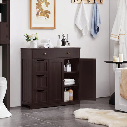Yaheetech Free-Standing Floor Cabinet with Drawers and Doors for Bathroom,White