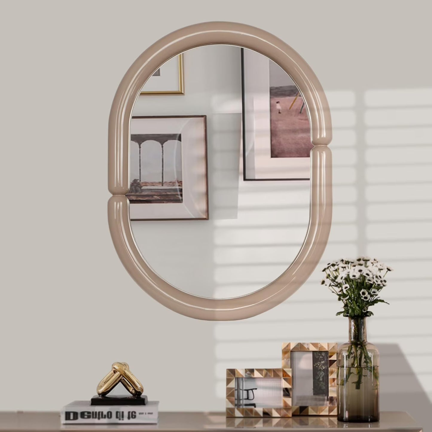 H-A Oval Solid Wood Vanity Mirror Bagel Shaped Wall Mounted Mirror High-end for Bedroom Bathroom Wall Decor