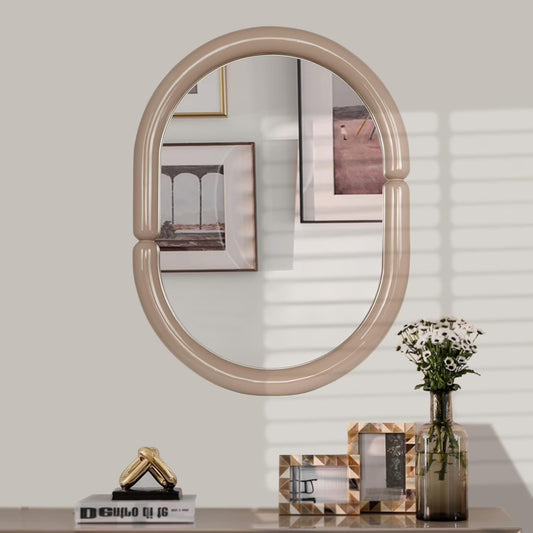 H-A Oval Solid Wood Vanity Mirror Bagel Shaped Wall Mounted Mirror High-end for Bedroom Bathroom Wall Decor