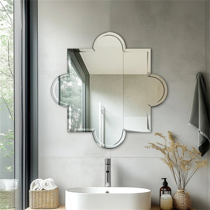 LUVODI Frameless Irregular Wall Mirror 31.5x31.5 inch HD Glass Bathroom Mirror with Beveled Silver Edge