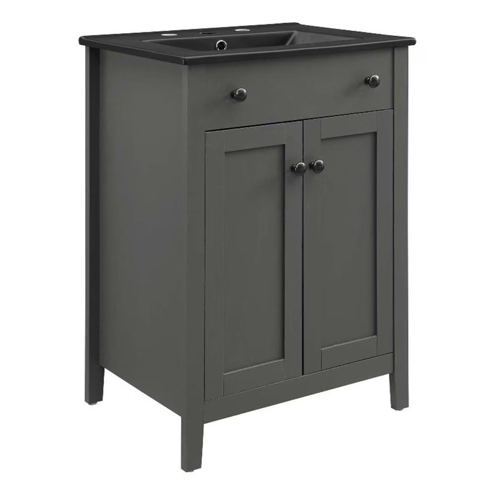 Modway Nantucket Modern Wood/Ceramic Bathroom Vanity in Gray/Black
