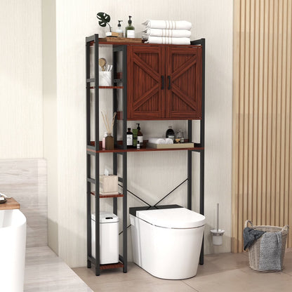 JOIVI Over The Toilet Storage Cabinet, Over Toilet Bathroom Organizer with Adjustable Shelf and Double Doors, Home Space-Saving Toilet Rack, White