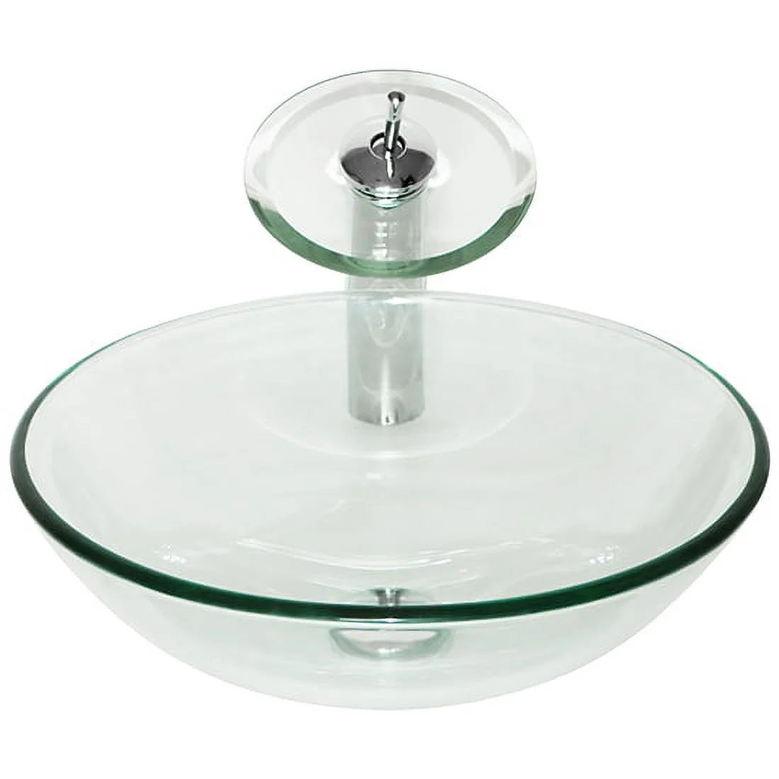 Wonline Bathroom Tempered Clear Glass Vessel Sink Waterfall Faucet & Pop-up Drain