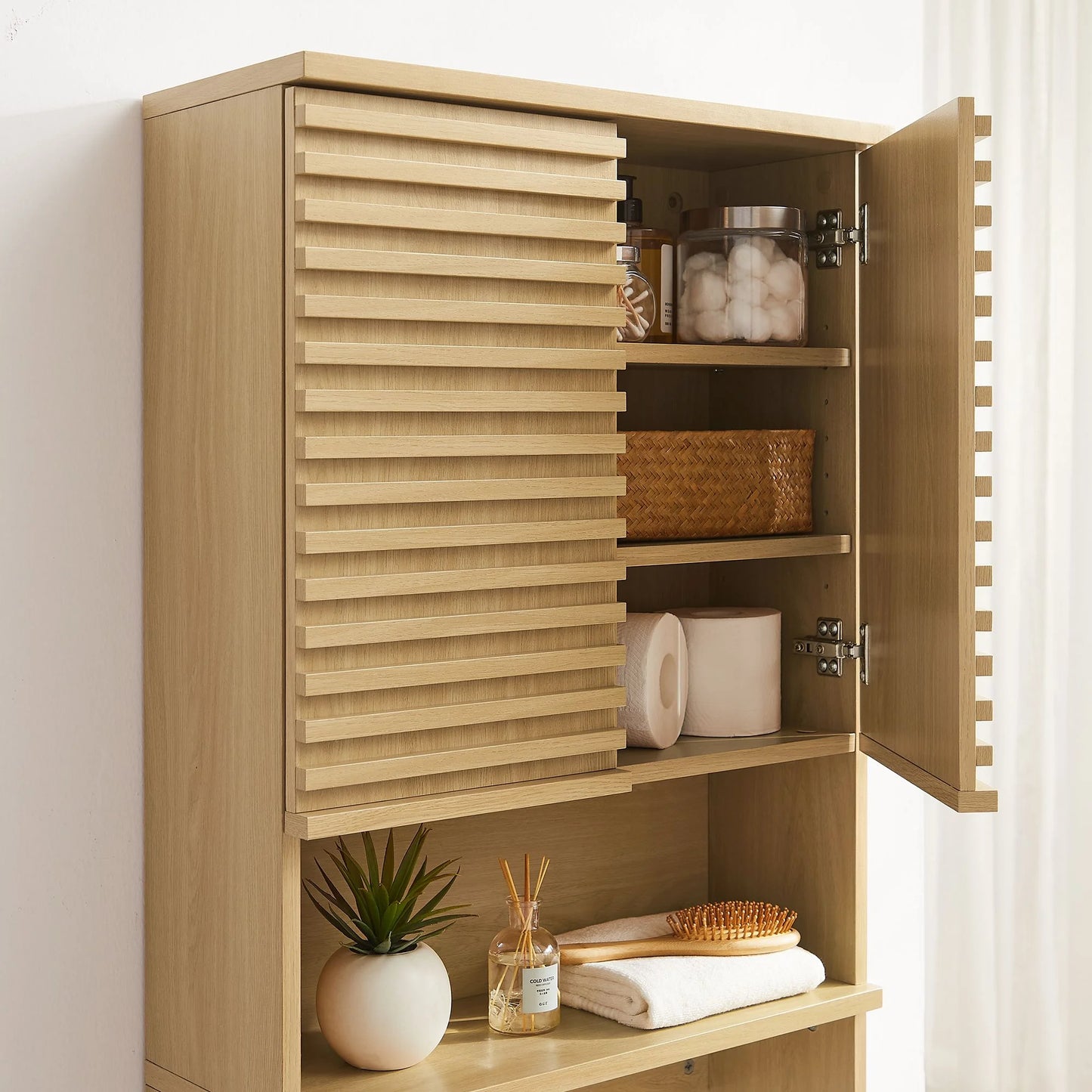 Modway Render Over the Toilet Bathroom Storage Cabinet in Oak