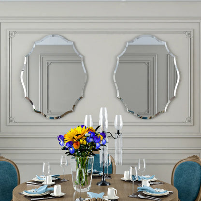 LUVODI Beveled Edge Wall Mirror Bathroom Mirror Vanity Scalloped for Home Living Room 25x32in