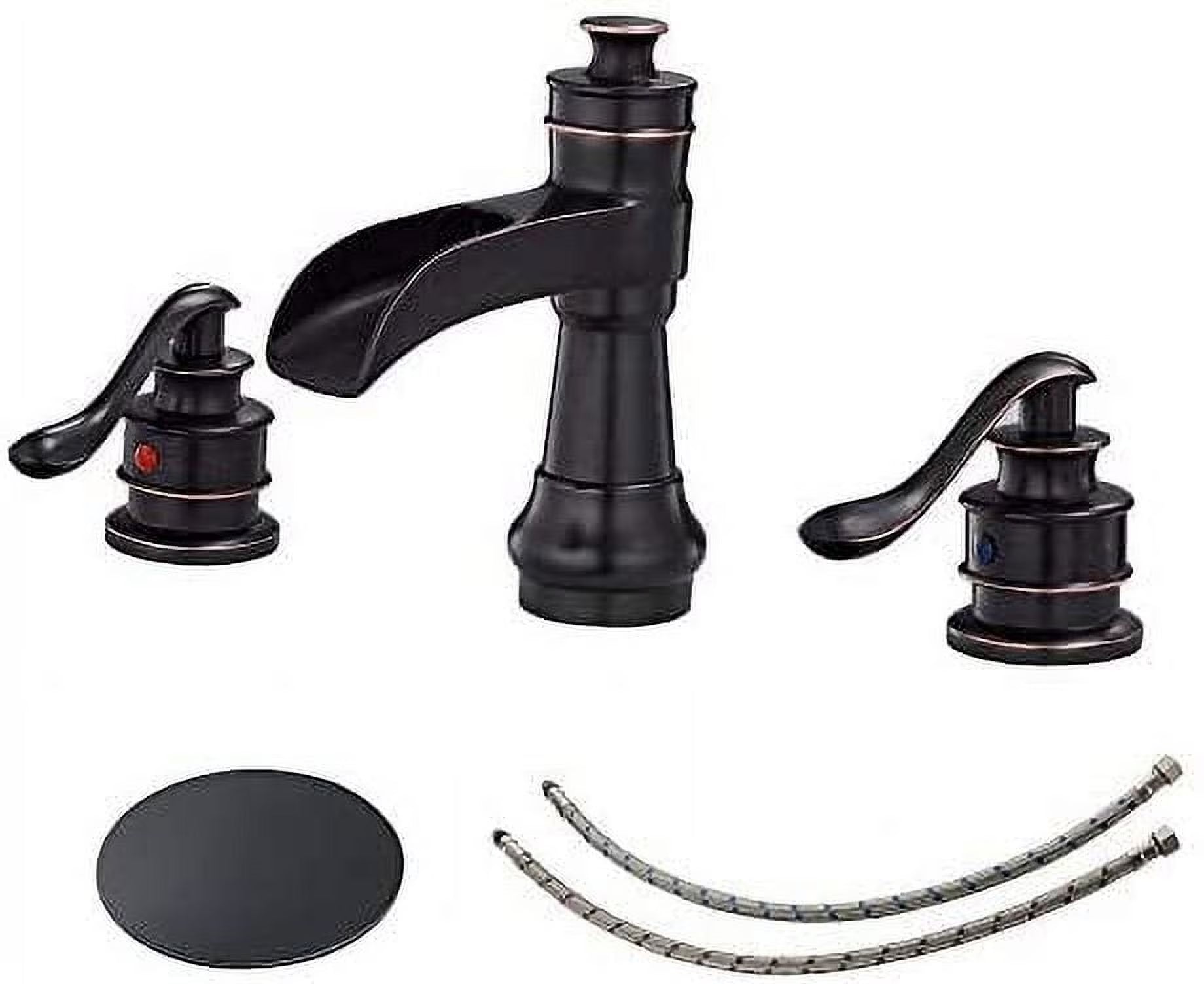 BWE 8 Inch Widespread Bathroom Faucet with Pop Up Drain with Overflow and Supply Line Waterfall 3 Holes Two-Handle Sink Faucets Lead-free Polished Chrome Lavatory Mixer Tap