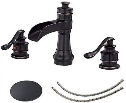 BWE 8 Inch Widespread Bathroom Faucet with Pop Up Drain with Overflow and Supply Line Waterfall 3 Holes Two-Handle Sink Faucets Lead-free Polished Chrome Lavatory Mixer Tap