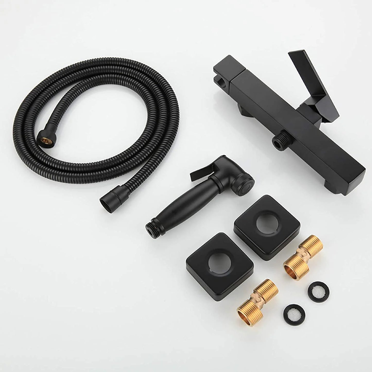 Handheld Bidet Sprayer for Toilet, Wall Mounted Black Toilet Bidet Sprayer Kit Brass Bathroom Cloth Diaper Sprayer Set with Hot and Cold Water for Personal Hygiene,PVC Hose