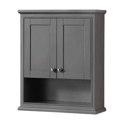 Wyndham Collection Deborah Over-the-Toilet Bathroom Wall-Mounted Storage Cabinet in Dark Gray with Matte Black Trim