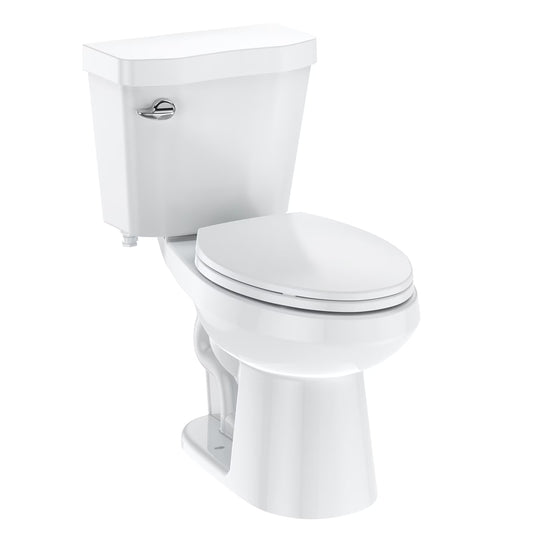Two Piece Toilet, Elongated ADA 17" Height, Side Press Flush Split Toilet with Under-Locking Lid, Toilets for Bathrooms Comfort, Powerful Flushing American Standard Toilet, White