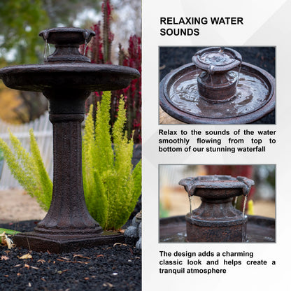 XBrand 28" Solar Water Fountain, 1-Tier, Outdoor Birdbath, Brown Resin, With Solar Panel, Solar Pump, Lawn and Garden, Garden Décor, Garden Water Feature