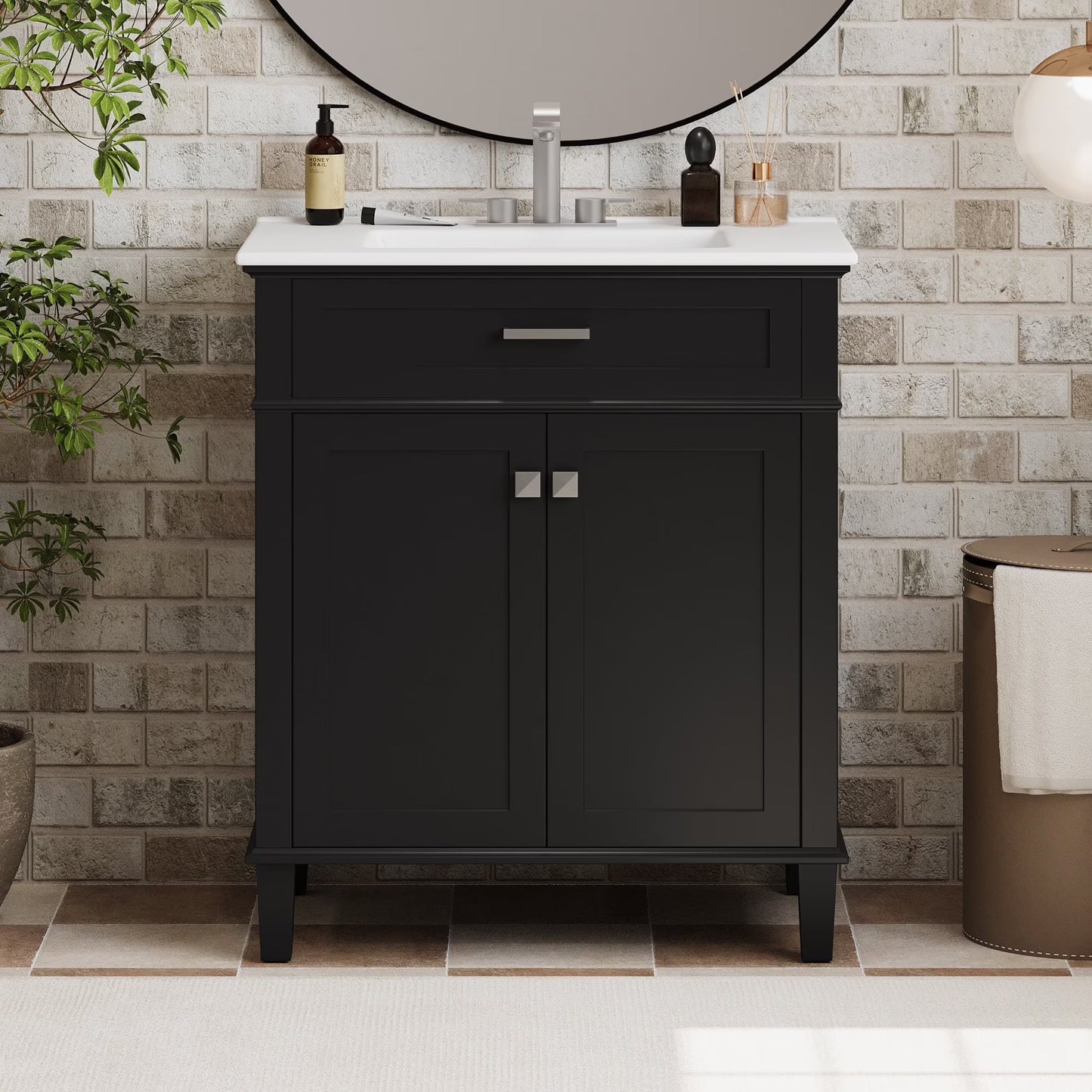 Harper & Bright Designs 30" Bathroom Vanity Combo with Ceramic Sink, Bathroom Vanity Cabinet with Soft Close Doors and Adjustable Shelves, Green