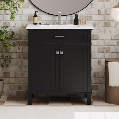 Harper & Bright Designs 30" Bathroom Vanity Combo with Ceramic Sink, Bathroom Vanity Cabinet with Soft Close Doors and Adjustable Shelves, Green