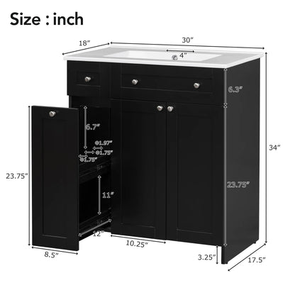 30" Bathroom Vanity with Sink Combo Wall Mounted Storage Cabinet Set with Soft Close Drawers, Modern Design with Invisible Handle, Resin Basin Sink Top, Gray