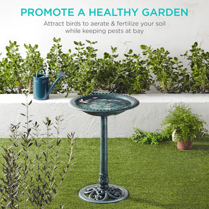 Best Choice Products Outdoor Rustic Pedestal Bird Bath Accent for Garden, Yard w/ Fleur-de-Lis Accents Green