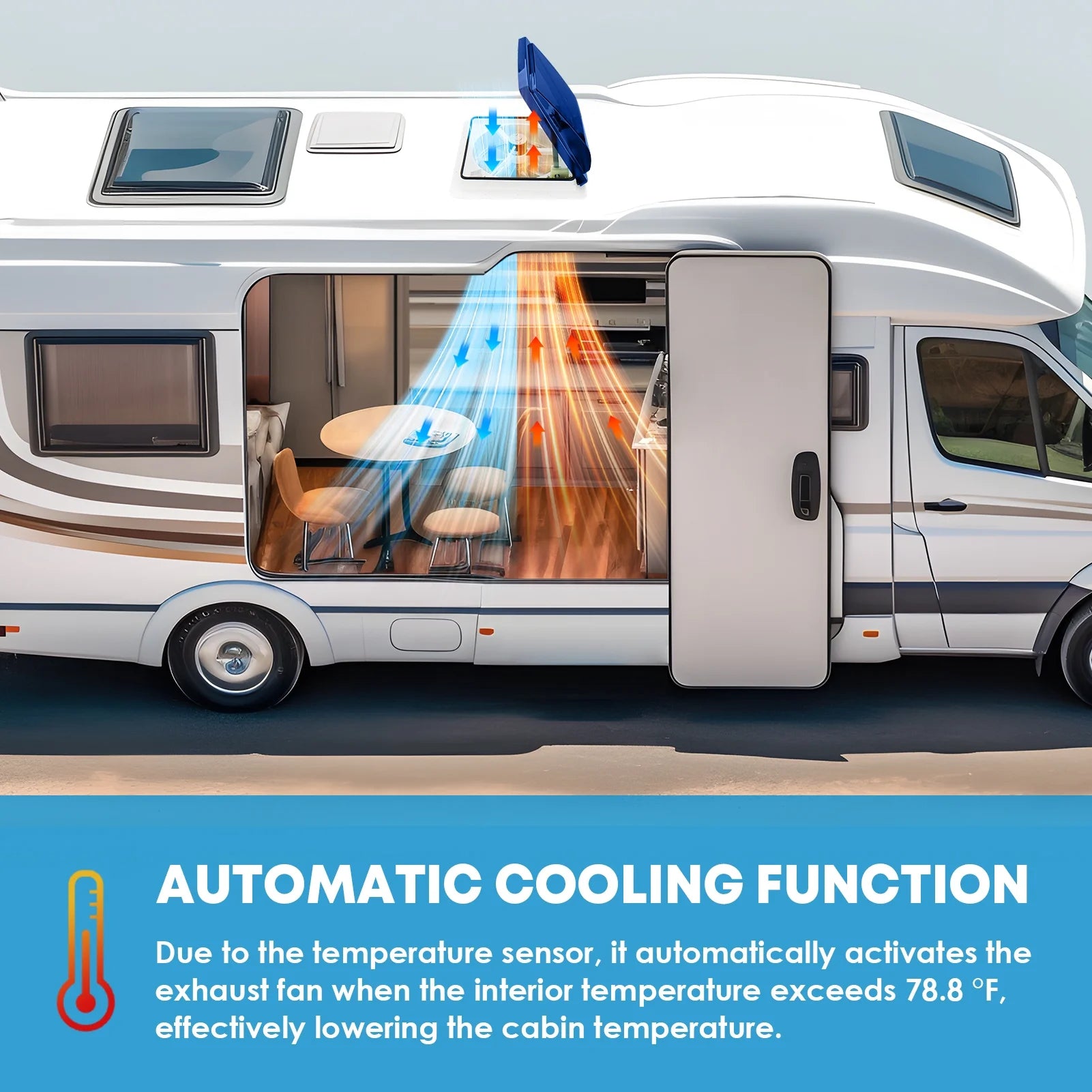Kohree 14" RV Vent Fan,12V Super Quiet Fan-10 Speed Intake & Exhaust- with Remote Control & Sealing tape for Camper Trailer Bathroom,Light Blue