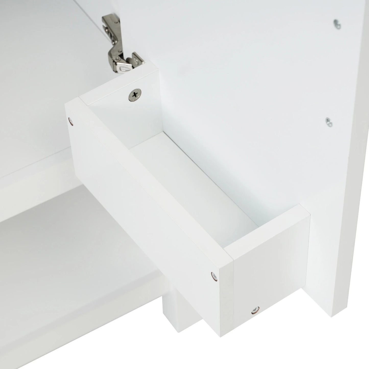 30" Freestanding Single Bathroom Vanity with Ceramic Top and Bottom Open Shelf, White
