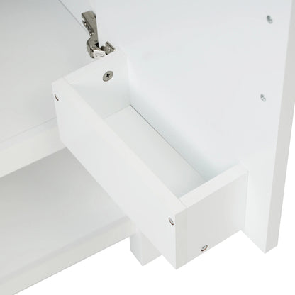 30" Freestanding Single Bathroom Vanity with Ceramic Top and Bottom Open Shelf, White