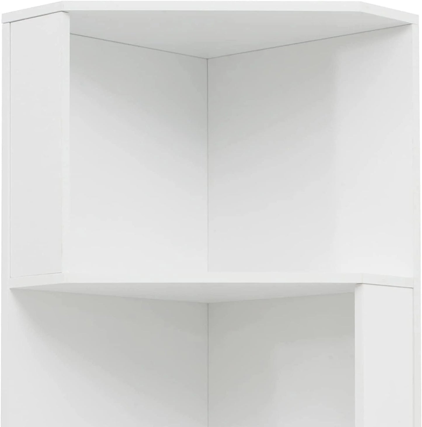 Bookshelf Corner Shelf Bookcase, Wooden 5-Tier Book Shelves Display Cabinet For Living Room,Bedroom,Bathroom, White