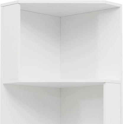 Bookshelf Corner Shelf Bookcase, Wooden 5-Tier Book Shelves Display Cabinet For Living Room,Bedroom,Bathroom, White