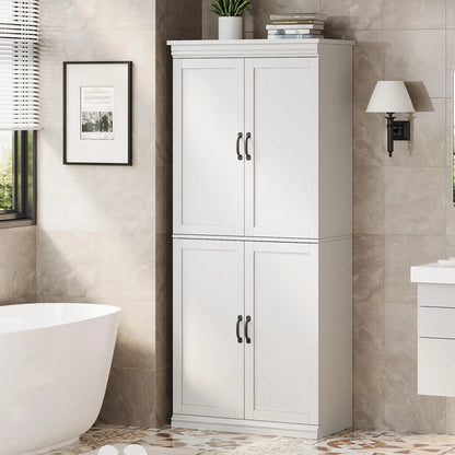 DSstyles Pantry Cabinet, Freestanding Kitchen Pantry Storage Cabinet,70" Cupboard, Tall Storage Cabinet with Doors and Adjustable Shelves, for Bathroom, Dining Room, Living Room, Antique White/Gray