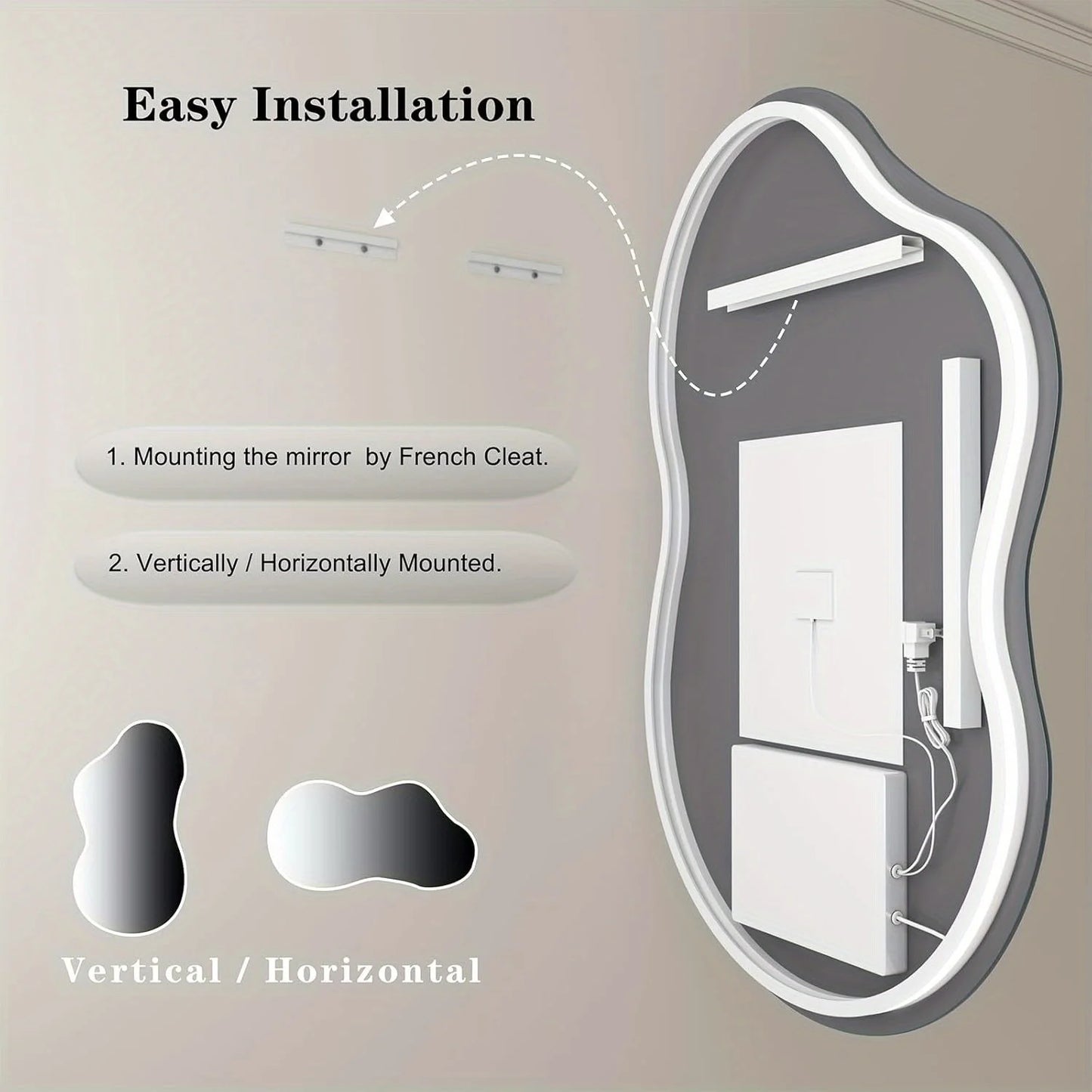 Irregular 32"x 24" Led Bathroom Mirror with Lights, Backlit Cloud-Shape Vanity Mirror for Wall, Dimmable 3 Colors Asymmetrical Mirror, Memory Function