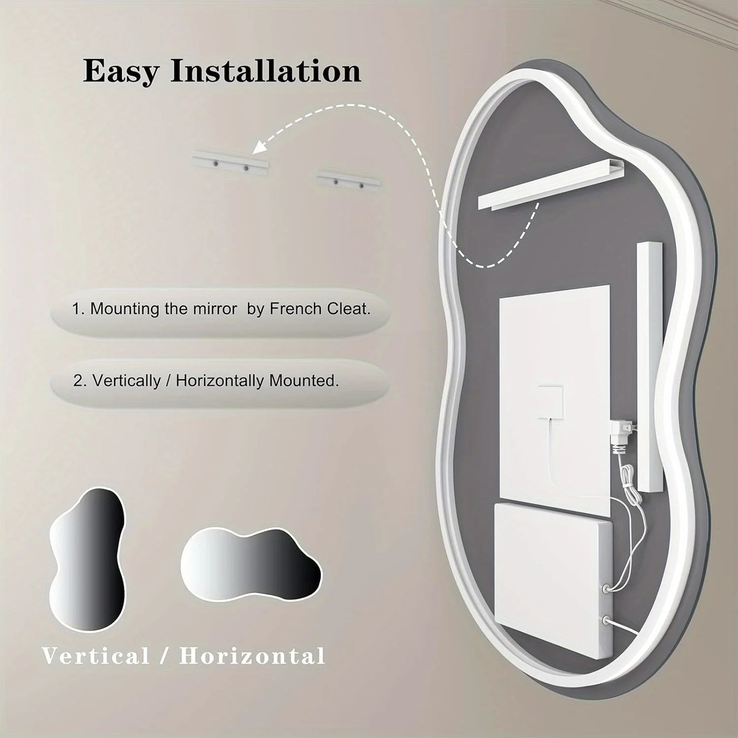 Irregular 32"x 24" Led Bathroom Mirror with Lights, Backlit Cloud-Shape Vanity Mirror for Wall, Dimmable 3 Colors Asymmetrical Mirror, Memory Function