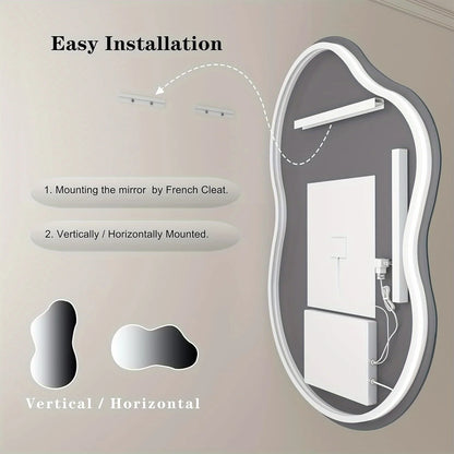 Irregular 32"x 24" Led Bathroom Mirror with Lights, Backlit Cloud-Shape Vanity Mirror for Wall, Dimmable 3 Colors Asymmetrical Mirror, Memory Function