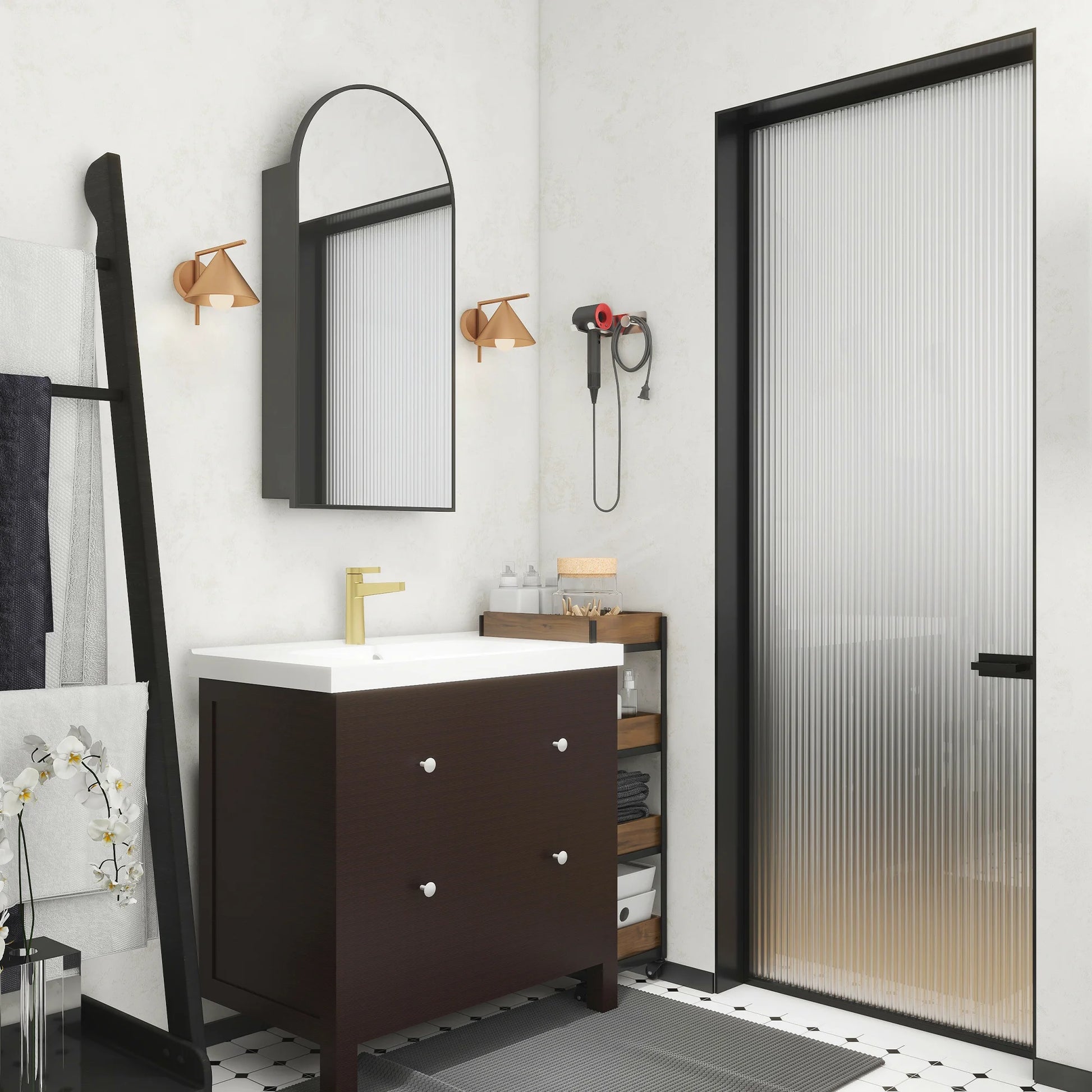 FKWin Arched Bathroom Medicine Cabinet with Mirror - Aluminum Framed Bathroom Mirror with Storage, Black Mirrored Medicine Cabinet, Wall Surface Mounted, 31.4"H x 15.7"W x 3.9"D