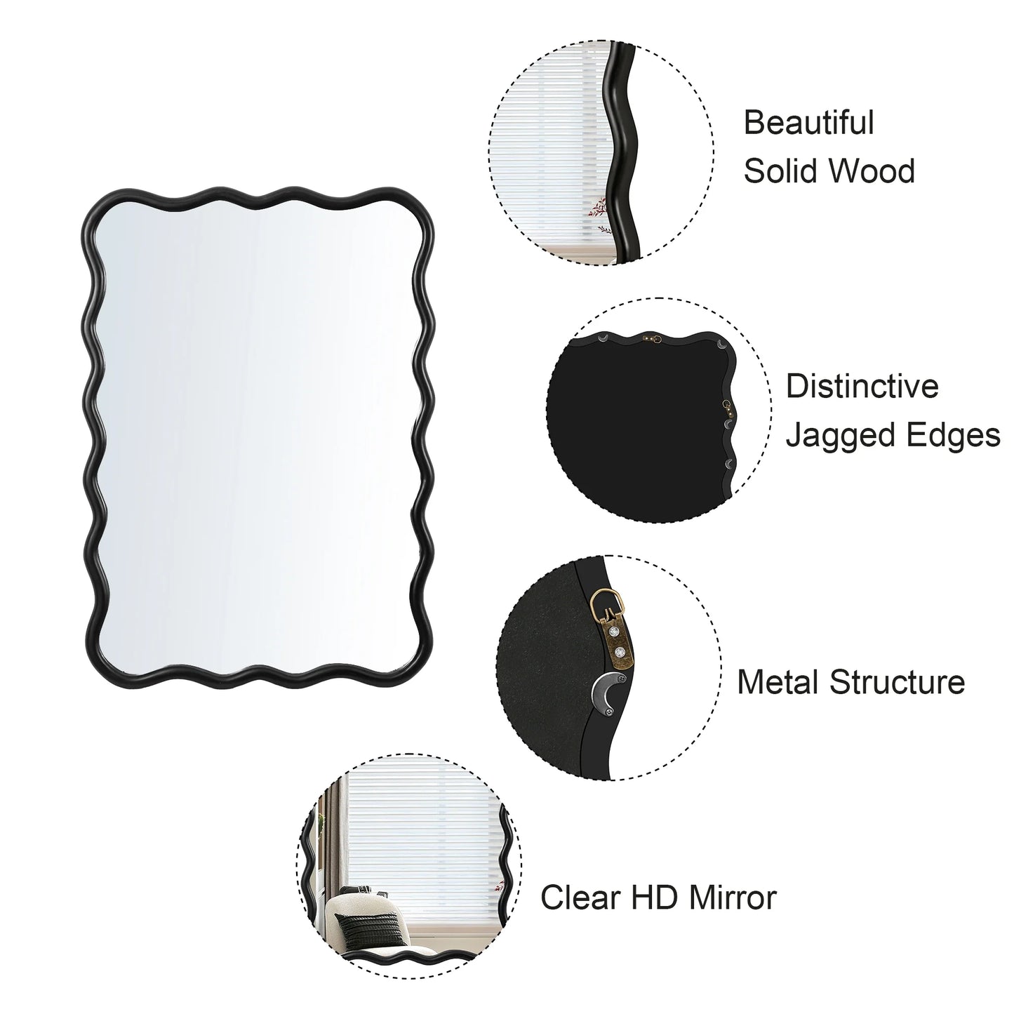 Large 40"x28" Solid Wood Rectangle Mirror in Antique Black - Modern Wall Decor for Home, Living Room, Bedroom, and Bathroom