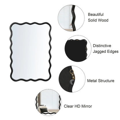 Large 40"x28" Solid Wood Rectangle Mirror in Antique Black - Modern Wall Decor for Home, Living Room, Bedroom, and Bathroom