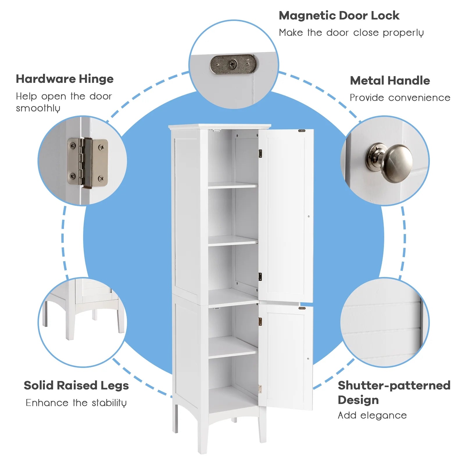 Topbuy Tall Freestanding Bathroom Storage Cabinet with 5-Tier&2 doors for living room&bathroom