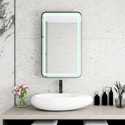 34-Inch Black Medicine Cabinet with Mirror, Wall-Mounted Bathroom Storage with Adjustable Glass Shelves & LED Lighting, Recessed or Surface Mount Design for Space-Saving Organization