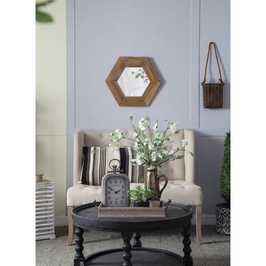 Tcbosik Decorative 18.5" Hexagon Hanging Wall Mirror with Natural Wood Frame and Attached Hanging Bracket, Rustic Farmhouse Decor for the Living Room, Bathroom, Bedroom, and Entryway