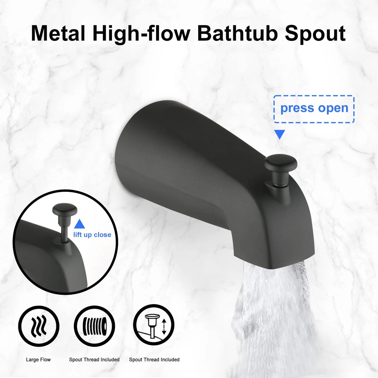 Proox 5 inch High Pressure Dual 2 in 1 Rain Showering Faucet Handheld Combo Set with Bathtub Spout