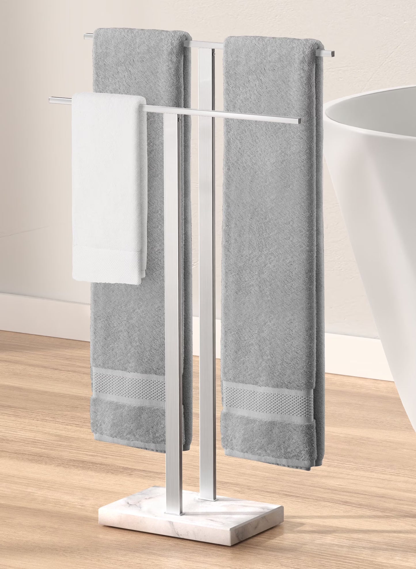 KES Freestanding Towel Rack for Bathroom 2-Tier, Floor Towel Stand with Heavy Marble Base, 18/8 Stainless Steel Brushed, WMBTR003BS