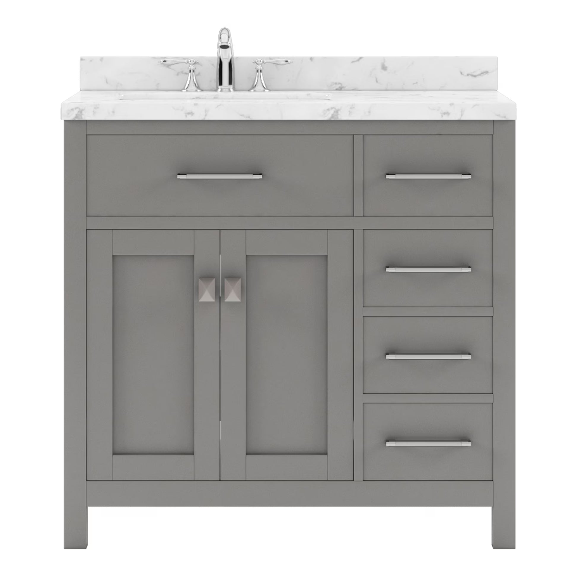 Caroline Parkway 36" Single Bath Vanity in Gray with Cultured Marble Quartz Top and Round Sink