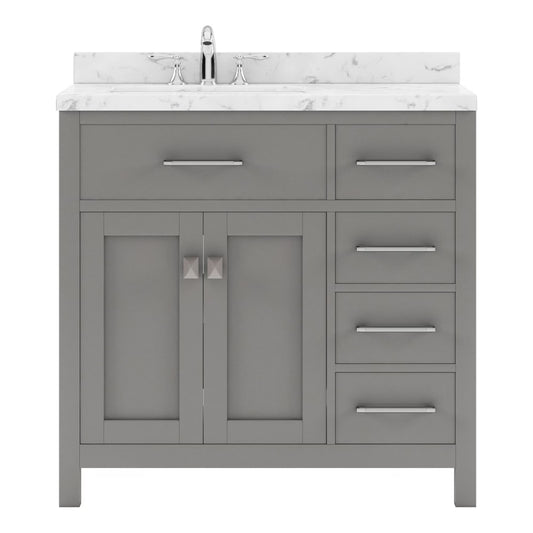 Caroline Parkway 36" Single Bath Vanity in Gray with Cultured Marble Quartz Top and Round Sink
