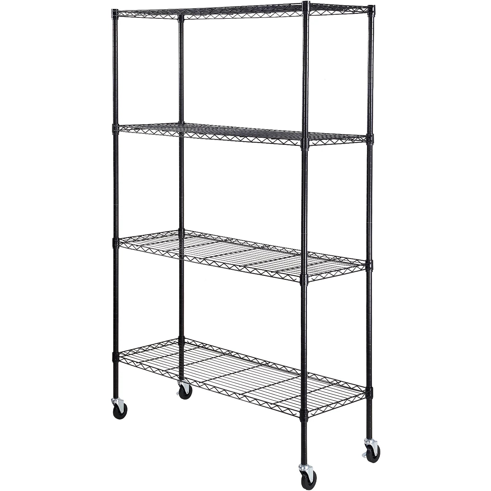 VEVOR Storage Shelving Unit with Wheels,4-Tier Adjustable, 700 lbs Capacity,Heavy Duty Garage Shelves Metal Organizer Wire Rack, Black, 47.2" L x 17.7" W x 74" H for Kitchen Pantry Basement Bathroom