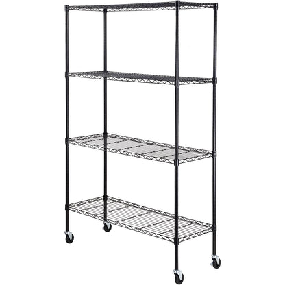 VEVOR Storage Shelving Unit with Wheels,4-Tier Adjustable, 700 lbs Capacity,Heavy Duty Garage Shelves Metal Organizer Wire Rack, Black, 47.2" L x 17.7" W x 74" H for Kitchen Pantry Basement Bathroom