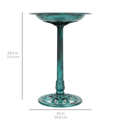 Best Choice Products Outdoor Rustic Pedestal Bird Bath Accent for Garden, Yard w/ Fleur-de-Lis Accents Green