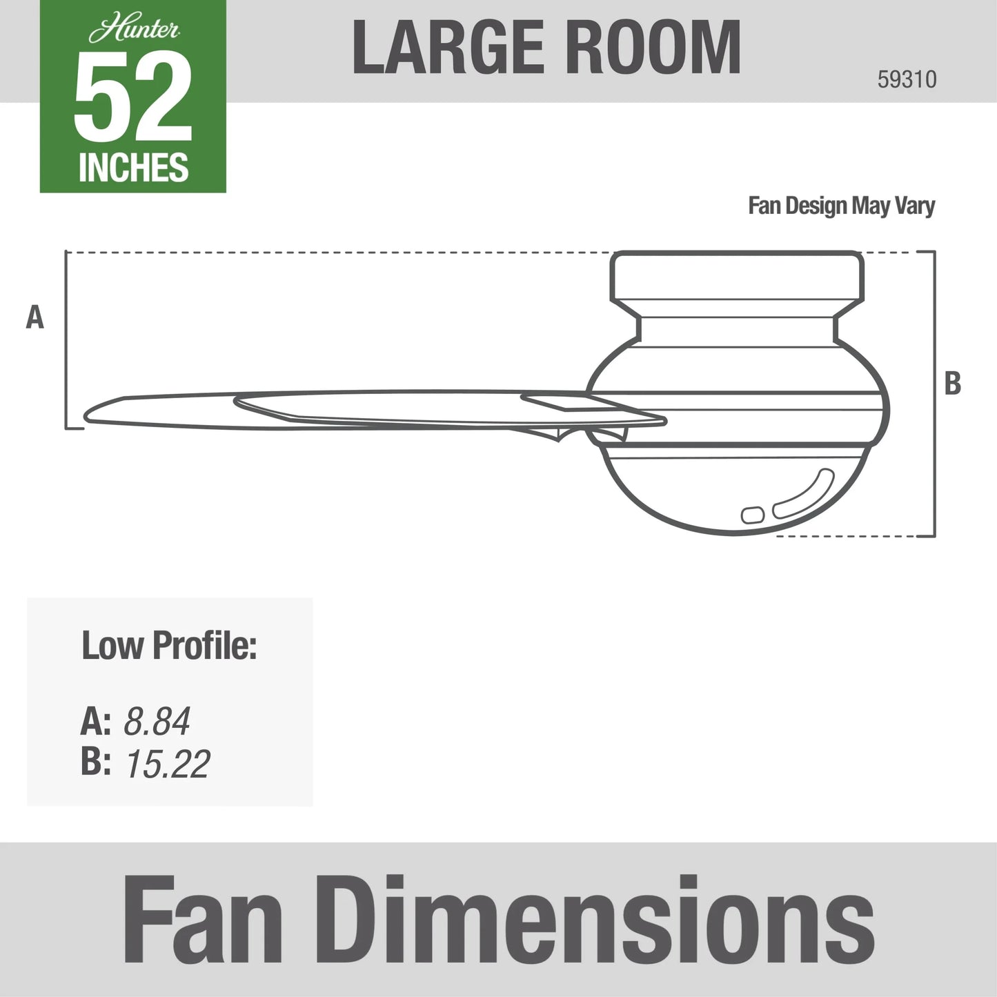 Hunter - Mill Valley Indoor/Outdoor Low Profile Ceiling Fan With Light, 52-inch, Matte Black, Rustic-style, 3-speed WhisperWind Motor, 59310, for porches, patios, sunrooms, bathrooms