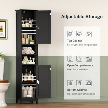 67" Tall Bathroom Cabinet with Adjustable Shelves and Doors, Bathroom Storage Cabinet for Small Space, Living Room, Entryway, Kitchen, White