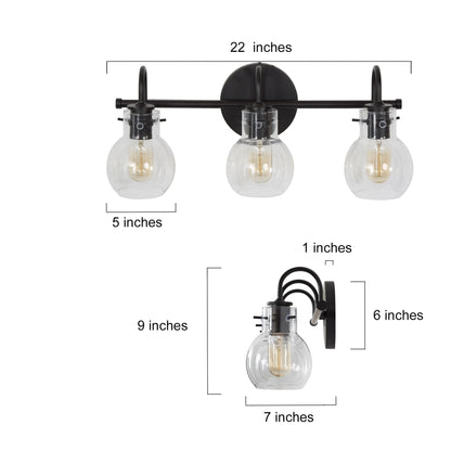 Carson Carrington Modern Gold 3-Light Bathroom Vanity Light Glass Wall Sconce 3-Light, Black 3-Light/ L22"xW7"xH9" Black 13 to 24 Inches 4 to 8 Inches