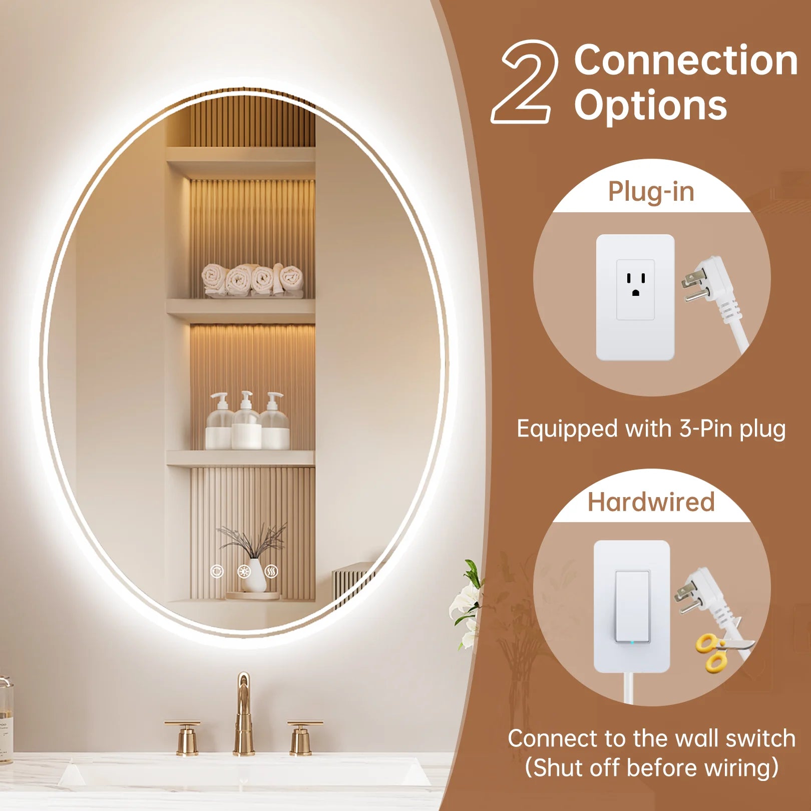 Funtouch 20" x 28" Oval LED Bathroom Mirror with Lights, Anti Fog LED Bathroom Mirror???Dimmable, Front and Backlit, 3 Colors, Memory, Shatterproof