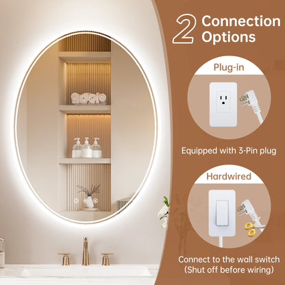 Funtouch 20" x 28" Oval LED Bathroom Mirror with Lights, Anti Fog LED Bathroom Mirror???Dimmable, Front and Backlit, 3 Colors, Memory, Shatterproof
