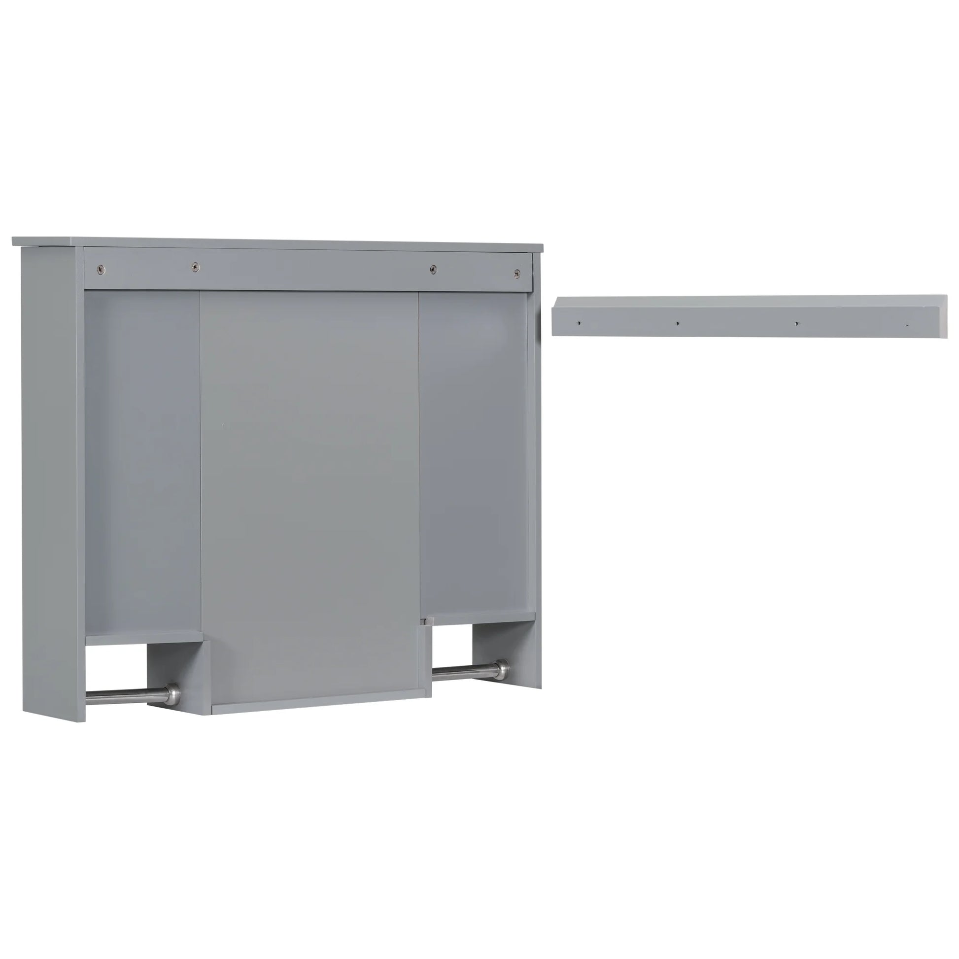 Royard Oaktree Bathroom Medicine Cabinet with Mirror, Bathroom Storage Cabinet with 3 Doors and Open Shelves, Wall Mounted Cabinet Space Saver with Towel Bars, Grey