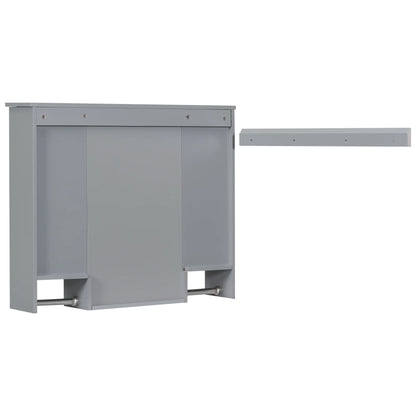 Royard Oaktree Bathroom Medicine Cabinet with Mirror, Bathroom Storage Cabinet with 3 Doors and Open Shelves, Wall Mounted Cabinet Space Saver with Towel Bars, Grey