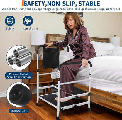 Bed Step Stool for High Bed for Elderly, Bed Rails for Elderly with Adjustable Height Bed Step Stool, Bed Safety Rail Up to 440 Lbs with Handicap Grab Bars for Fall Prevention for Bedside, Bathtub