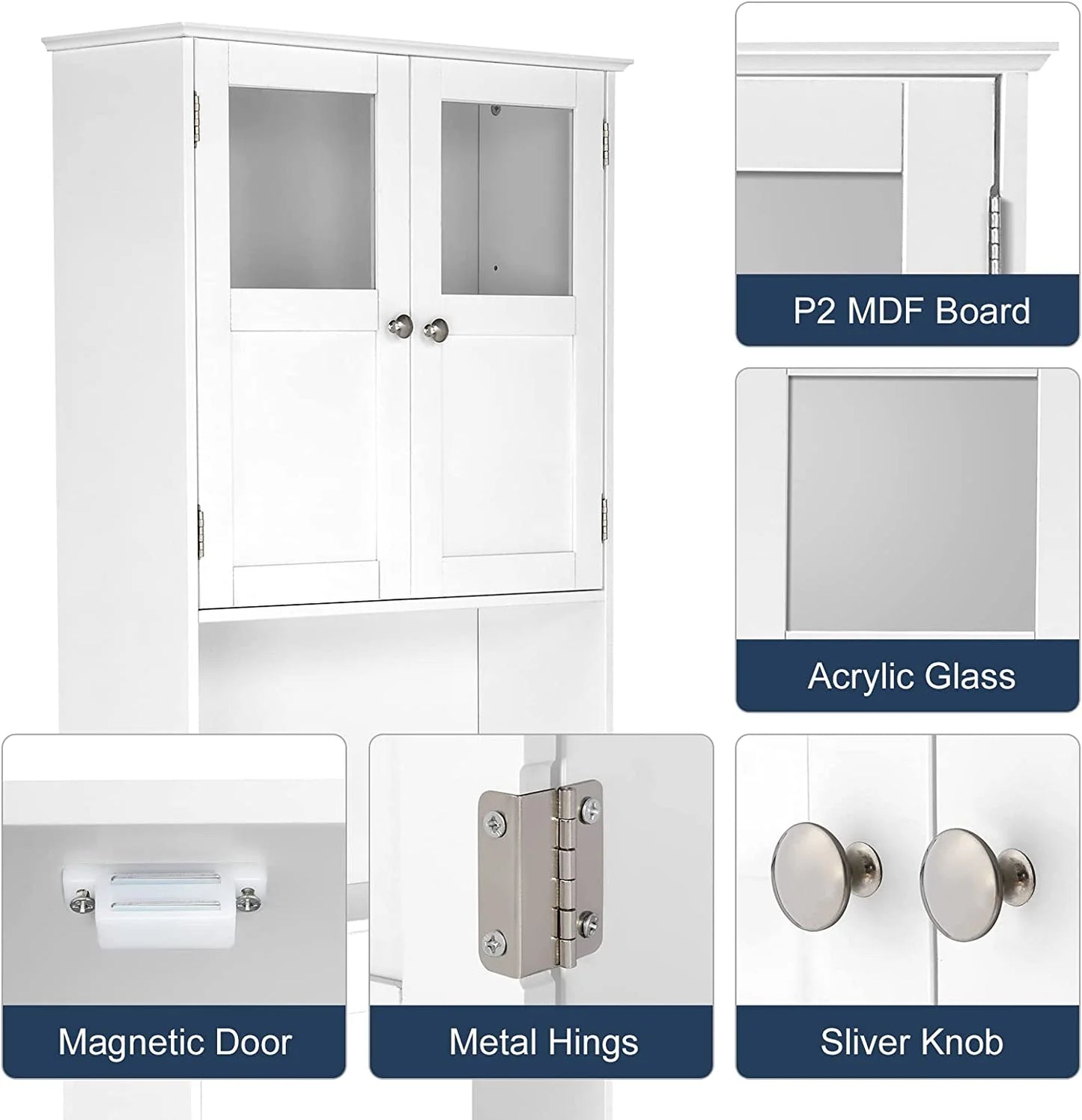 Zimtown 67'' over the Toilet Bathroom Storage Cabinet with 2 Doors and Adjustable Shelf, White